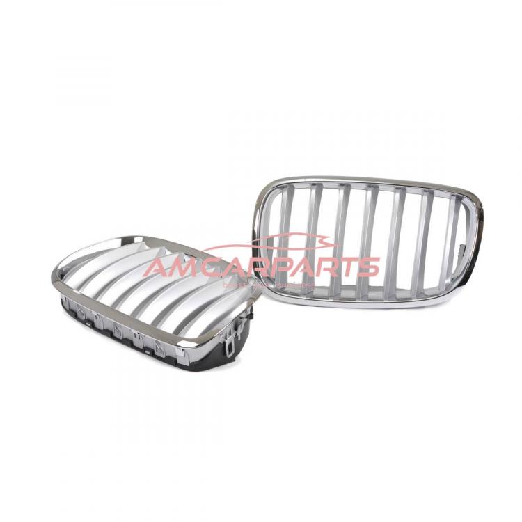 Preview: Upgrade Design Kühlergrill / Sportgrill passend für BMW X5 E70 / X6 E71, E72 08-14 Matt silber / chrom