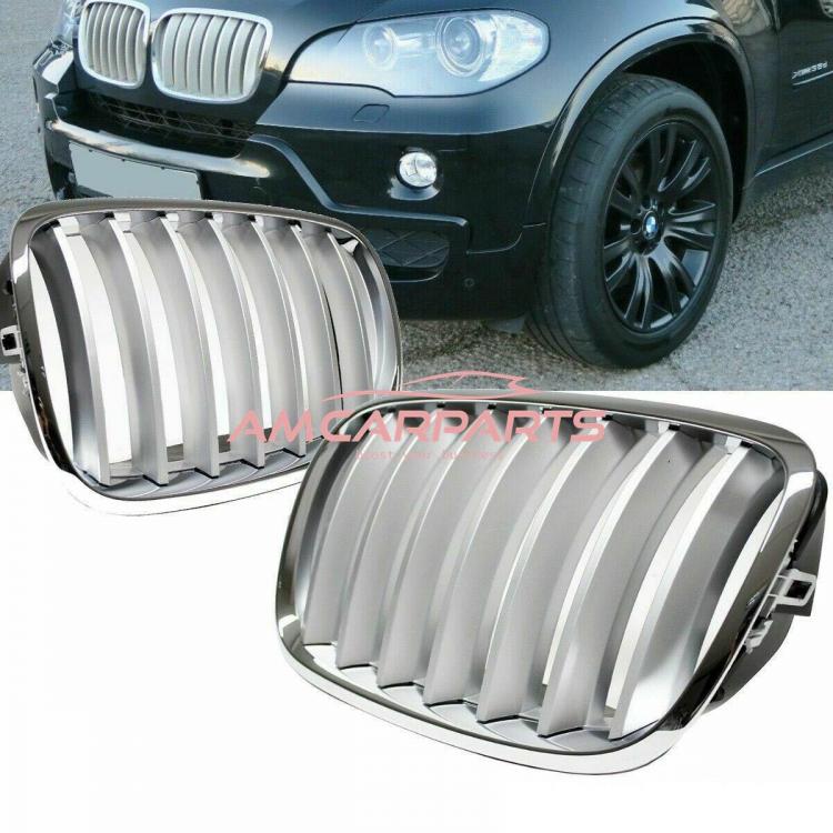 Upgrade Design Kühlergrill / Sportgrill passend für BMW X5 E70 / X6 E71, E72 08-14 Matt silber / chrom