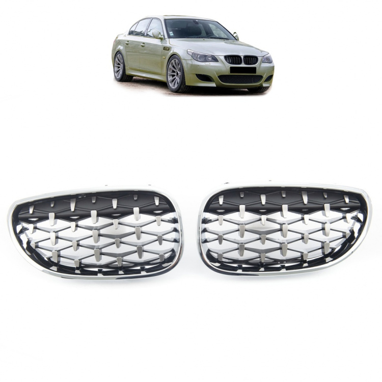 Upgrade "Teardrop" Design Sportgrill Frontnieren für BMW 5er E60 / E61 03-10 Matt schwarz / Silber