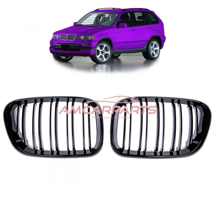 Upgrade Design Kühlergrill / Sportgrill passend für BMW X5 E53 Vor-Facelift 99-03 Hochglanz schwarz