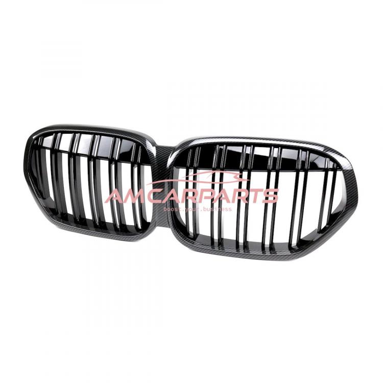 Upgrade Design Kühlergrill / Sportgrill passend für BMW X1 F48 Facelift 19-22 Carbon-Optik / Hochglanz schwarz