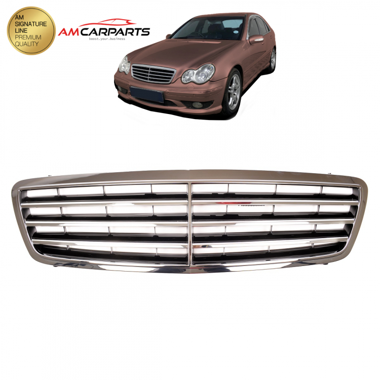 Upgrade Design Kühlergrill / Sportgrill passend für Mercedes Benz C-Klasse W203 / S203 00-07 Hochglanz schwarz / chrom