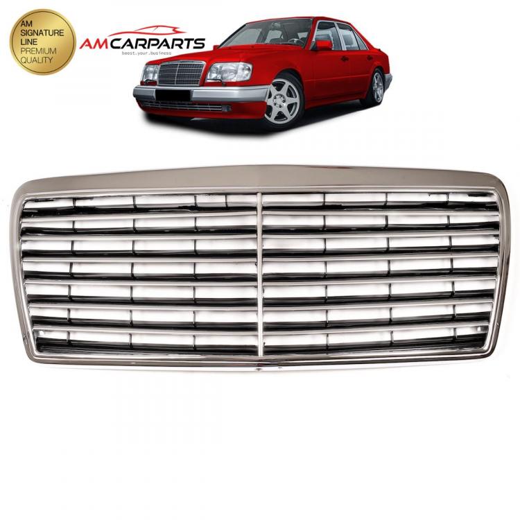 Upgrade Design Kühlergrill / Sportgrill passend für Mercedes Benz E-Klasse W124 / S124 / A124 / C124 Facelift 93-95 Hochglanz schwarz / chrom