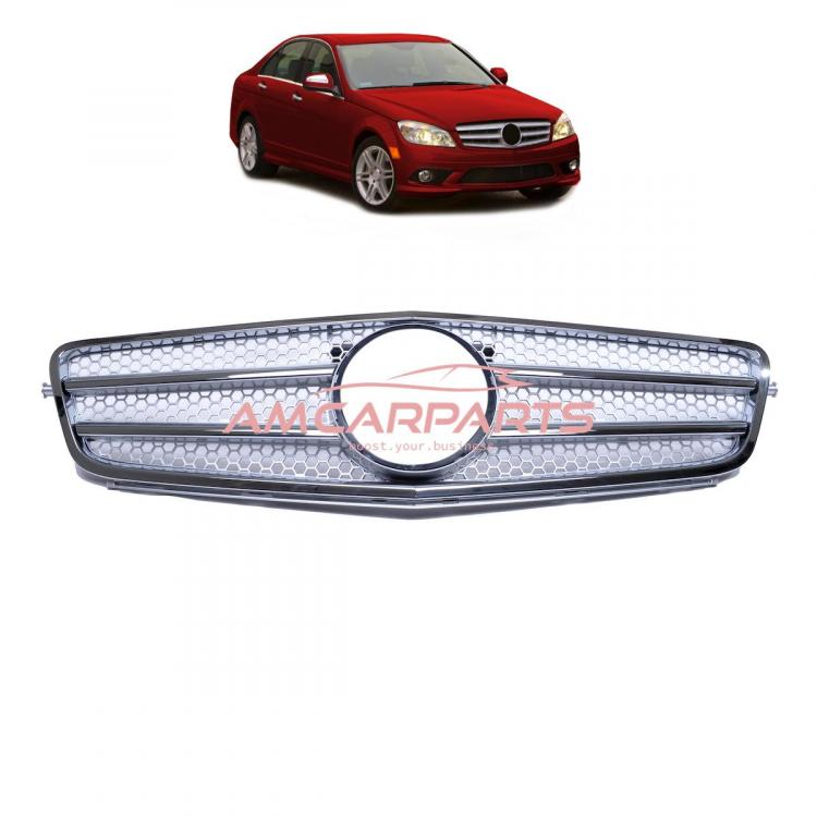 Upgrade Design Kühlergrill / Sportgrill für Mercedes C-Klasse (W204) / C-Klasse (S204) Vor-Facelift 07-11 Hochglanz silber / chrom