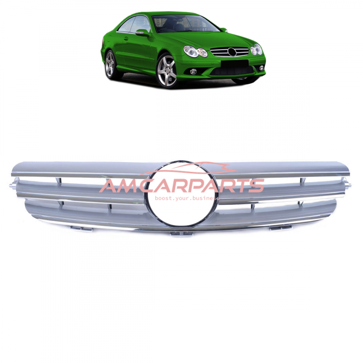 Upgrade Design Kühlergrill / Sportgrill passend für Mercedes Benz CLK W209 / C209 02-09 Hochglanz silber / chrom