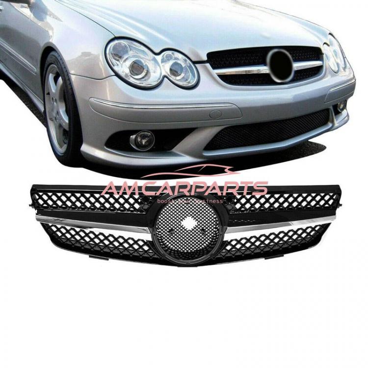 Upgrade Design Kühlergrill / Sportgrill für Mercedes Benz CLK W209 / C209 02-09 Hochglanz schwarz / chrom