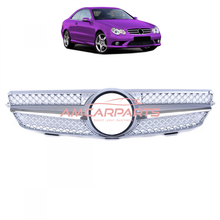 Upgrade Design Kühlergrill / Sportgrill für Mercedes Benz CLK W209 / C209 02-09 Hochglanz silber / chrom