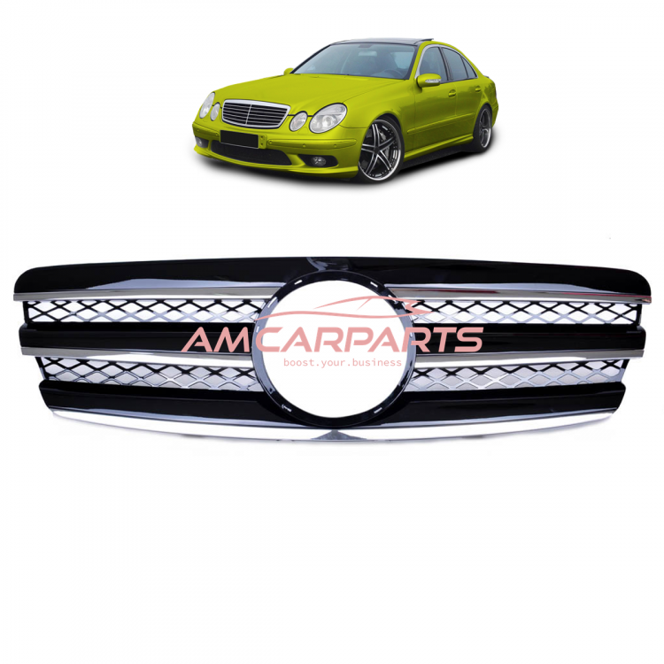 Upgrade Design Kühlergrill / Sportgrill für Mercedes Benz E-Klasse W211 / S211 Vor-Facelift 02-06 Hochglanz schwarz / chrom