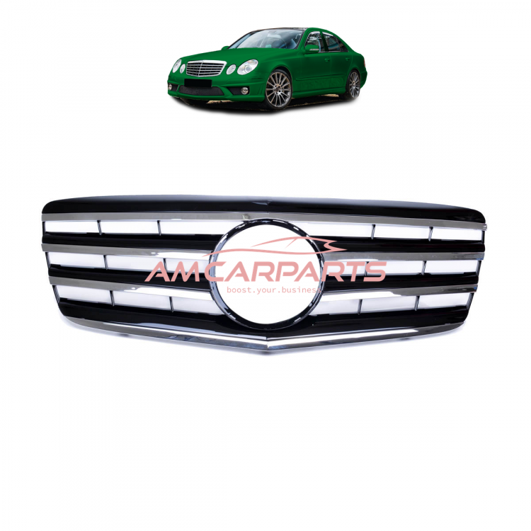 Upgrade Design Kühlergrill / Sportgrill für Mercedes Benz E-Klasse W211 / S211 Facelift 06-09 Hochglanz schwarz / chrom
