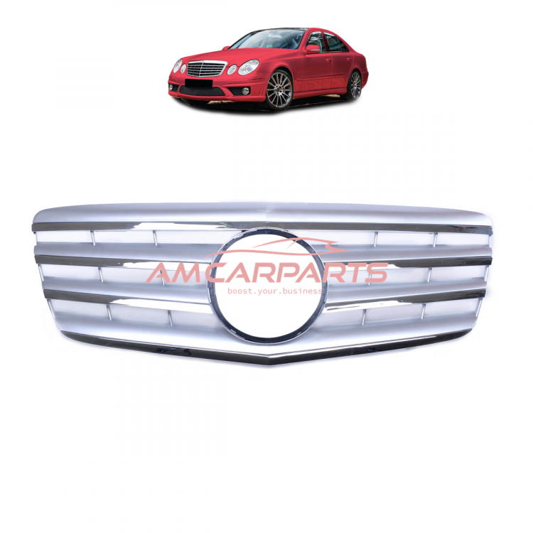 Upgrade Design Kühlergrill / Sportgrill für Mercedes Benz E-Klasse W211 / S211 Facelift 06-09 Matt silber / chrom