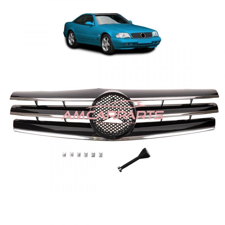 Upgrade Design Kühlergrill / Sportgrill passend für Mercedes Benz SL R129 89-01 Hochglanz schwarz / chrom