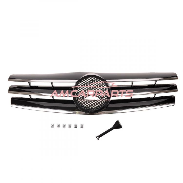 Preview: Upgrade Design Kühlergrill / Sportgrill passend für Mercedes Benz SL R129 89-01 Hochglanz schwarz / chrom