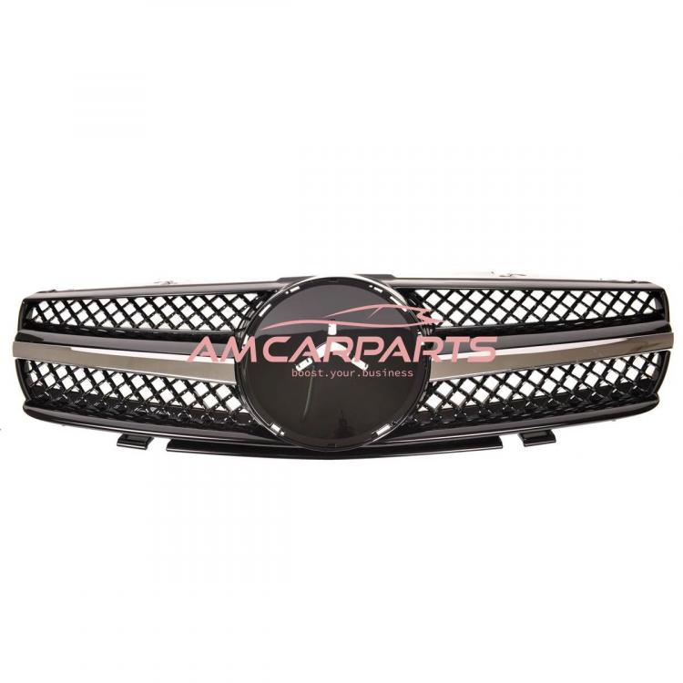Preview: Upgrade Design Kühlergrill / Sportgrill für Mercedes SL (R230) Vor-Facelift 01-06 Hochglanz schwarz / chrom