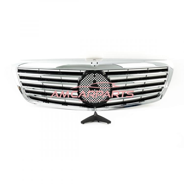 Preview: Upgrade Design Kühlergrill / Sportgrill für Mercedes S-Klasse (W221) Vor-Facelift 05-09 Hochglanz schwarz / chrom