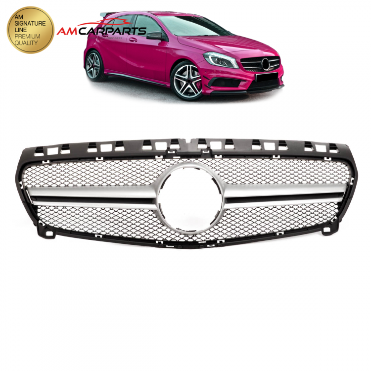 Upgrade Design Kühlergrill / Sportgrill passend für Mercedes Benz A-Klasse W176 12-15 Matt schwarz / Matt silber