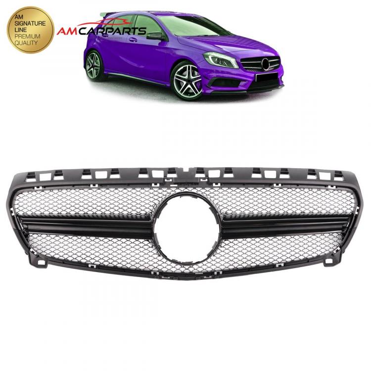 Upgrade Design Kühlergrill / Sportgrill passend für Mercedes Benz A-Klasse W176 12-15 Matt schwarz / Hochglanz schwarz