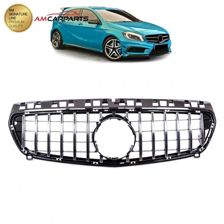 Upgrade Design Kühlergrill / Sportgrill passend für Mercedes Benz A-Klasse W176 Vor-Facelift 12-15 Hochglanz schwarz / chrom