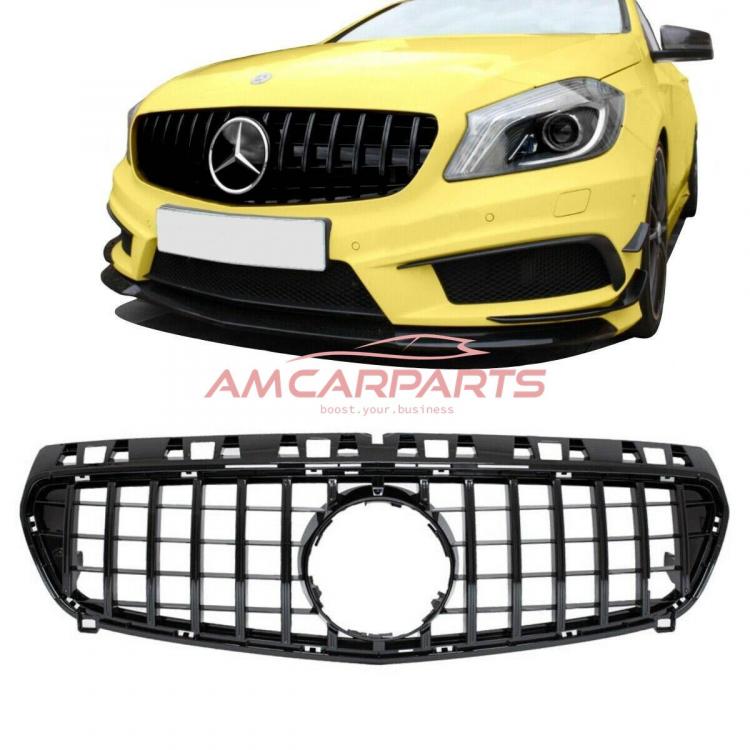 Upgrade Design Kühlergrill / Sportgrill passend für Mercedes Benz A-Klasse W176 Vor-Facelift 12-15 Hochglanz schwarz