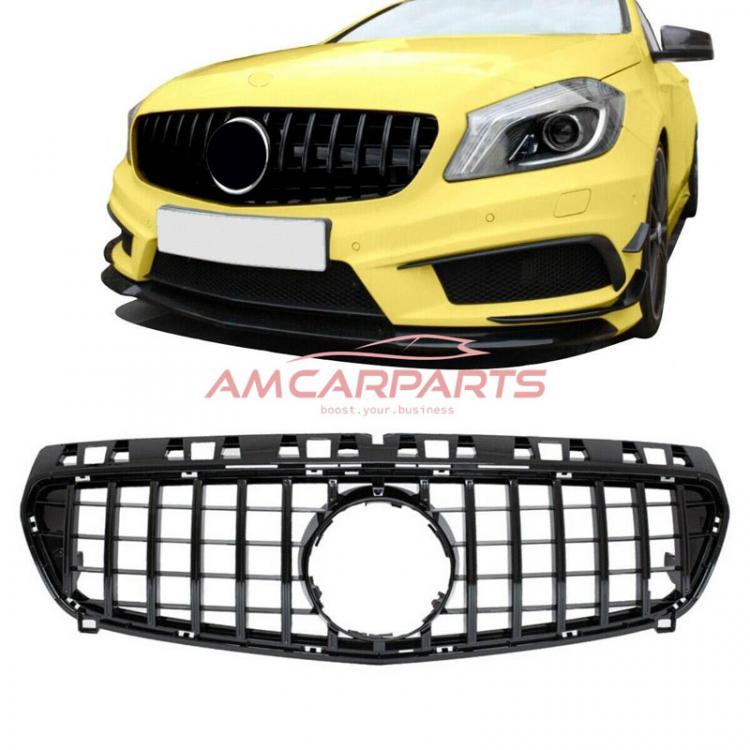 Upgrade Design Kühlergrill / Sportgrill passend für Mercedes Benz A-Klasse W176 Vor-Facelift 12-15 Hochglanz schwarz