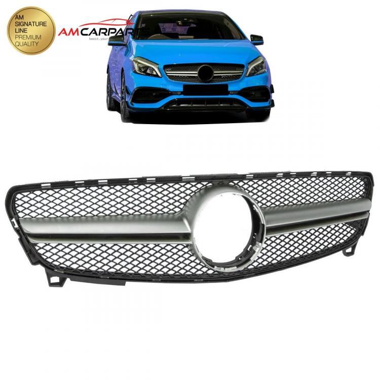 Upgrade Design Kühlergrill / Sportgrill passend für Mercedes Benz A-Klasse W176 Facelift 15-18 Matt schwarz / Matt silber