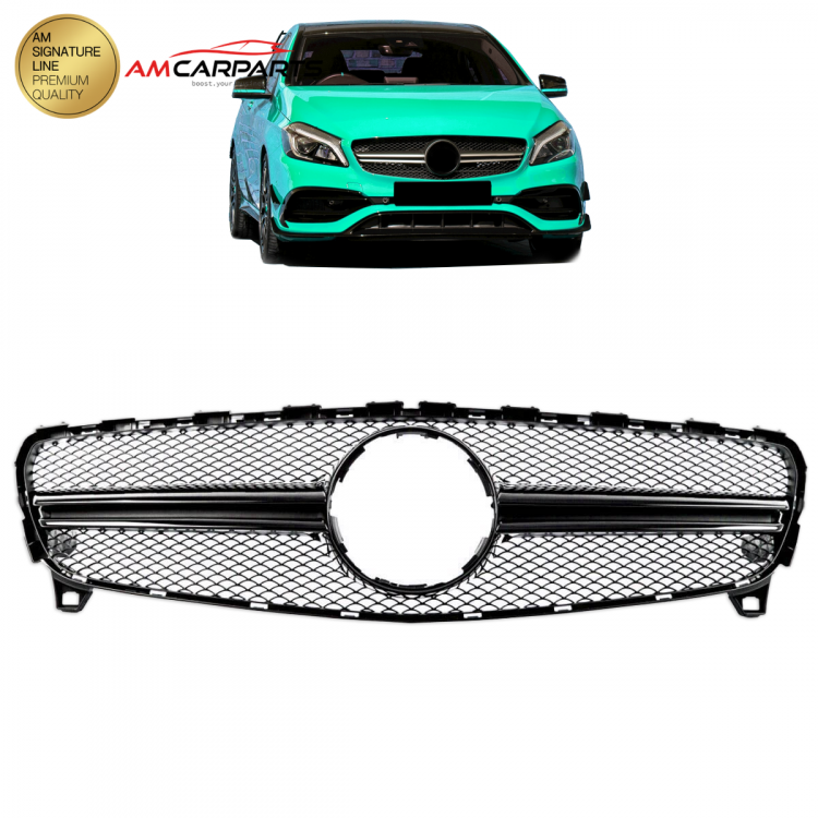 Upgrade Design Kühlergrill / Sportgrill passend für Mercedes Benz A-Klasse W176 Facelift 15-18 Matt schwarz / Hochglanz schwarz