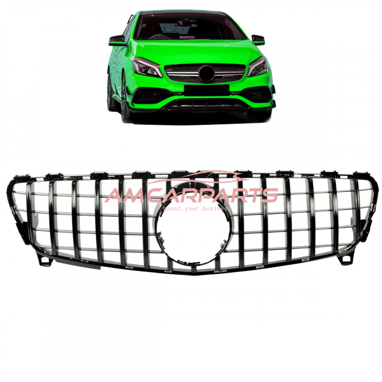 Upgrade Design Kühlergrill / Sportgrill passend für Mercedes Benz A-Klasse W176 Facelift 15-18 Hochglanz schwarz