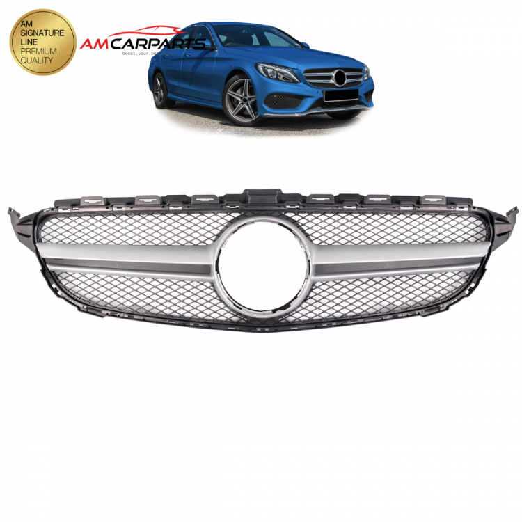 Upgrade Design Kühlergrill / Sportgrill passend für Mercedes Benz C-Klasse W205 / S205 / A205 / C205 13-18 Matt schwarz / Matt silber