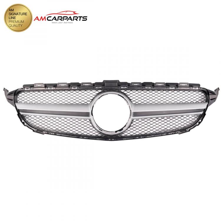 Preview: Upgrade Design Kühlergrill / Sportgrill passend für Mercedes Benz C-Klasse W205 / S205 / A205 / C205 13-18 Matt schwarz / Matt silber