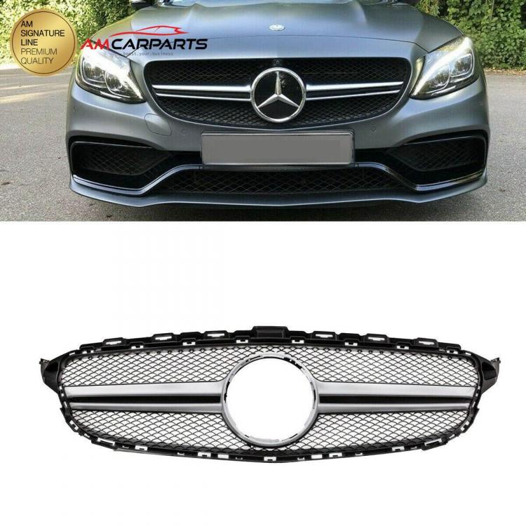 Upgrade Design Kühlergrill / Sportgrill passend für Mercedes Benz C-Klasse W205 / S205 / A205 / C205 13-18 Matt schwarz / Matt silber