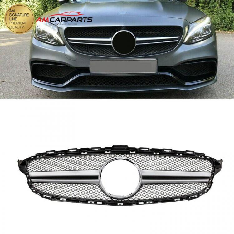 Upgrade Design Kühlergrill / Sportgrill passend für Mercedes Benz C-Klasse W205 / S205 / A205 / C205 13-18 Matt schwarz / Matt silber