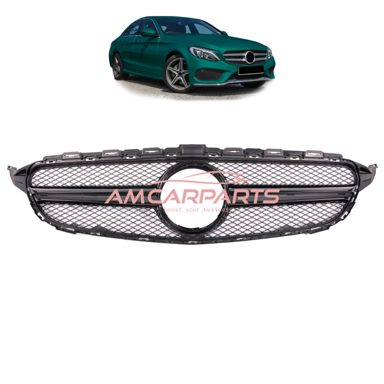 Upgrade Design Kühlergrill / Sportgrill passend für Mercedes Benz C-Klasse W205 / S205 / A205 / C205 13-18 Matt schwarz / Hochglanz schwarz