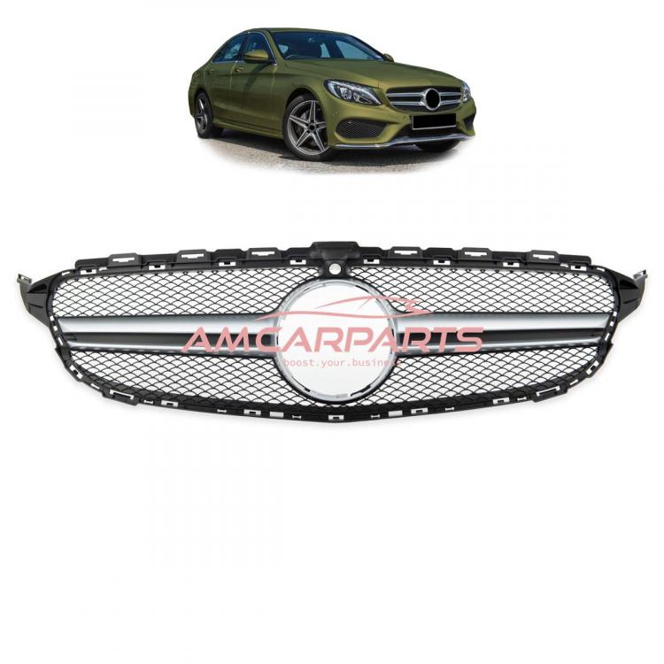 Upgrade Design Kühlergrill / Sportgrill passend für Mercedes Benz C-Klasse W205 / S205 / A205 / C205 13-18 Matt schwarz / Matt silber