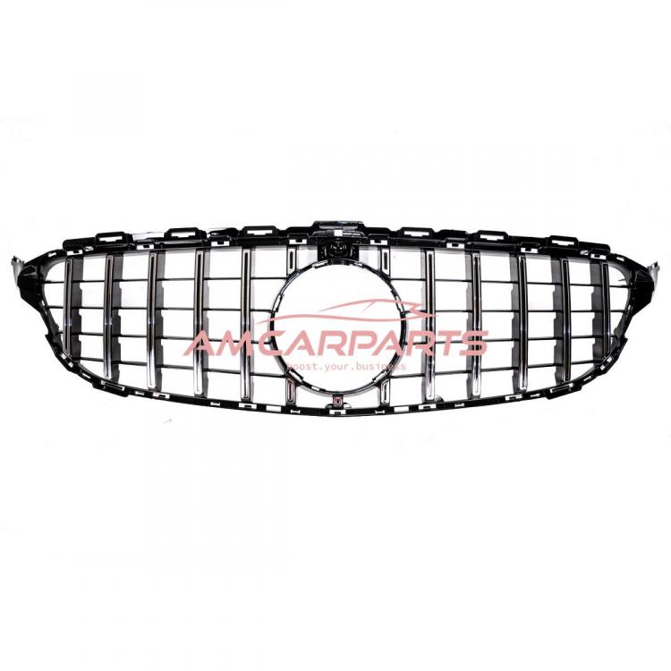 Preview: Upgrade Design Kühlergrill / Sportgrill passend für Mercedes Benz C-Klasse W205 / S205 / A205 / C205 14-21 Hochglanz schwarz / chrom