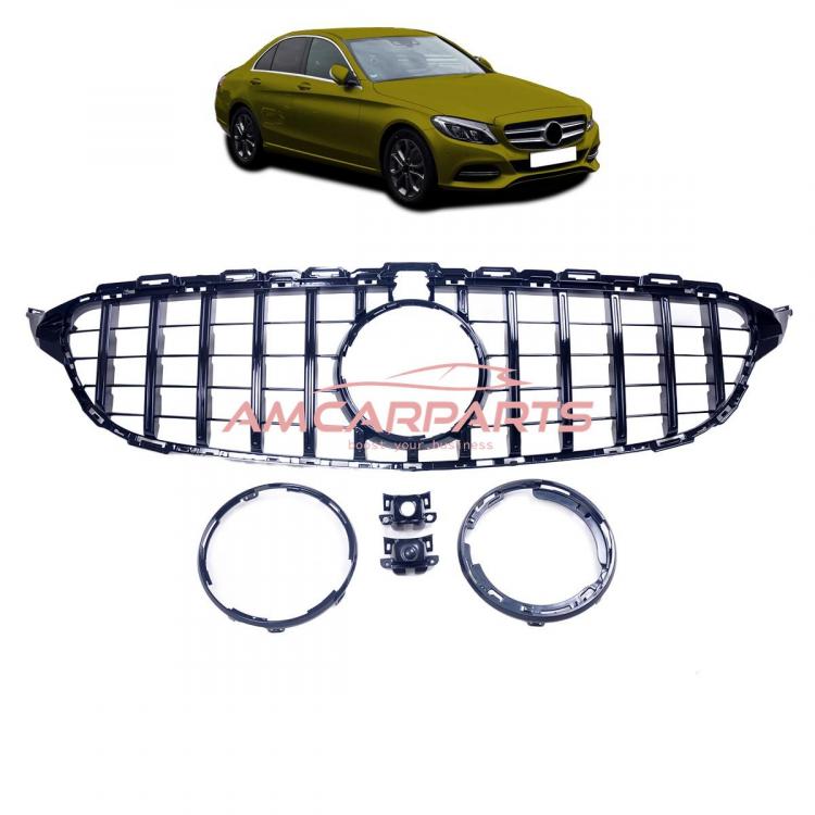 Upgrade Design Kühlergrill / Sportgrill passend für Mercedes Benz C-Klasse W205 / S205 / A205 / C205 14-21 Hochglanz schwarz