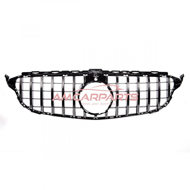 Upgrade Design Kühlergrill / Sportgrill passend für Mercedes Benz C-Klasse W205 / S205 / A205 / C205 13-18 Hochglanz schwarz / chrom