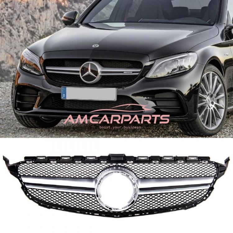 Upgrade Design Kühlergrill / Sportgrill passend für Mercedes Benz C-Klasse W205 / S205 / A205 / C205 Facelift 18-21 Matt schwarz / Matt silber