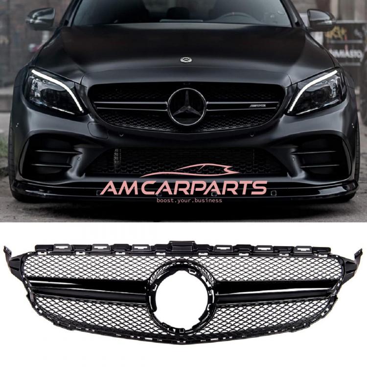 Upgrade Design Kühlergrill / Sportgrill passend für Mercedes Benz C-Klasse W205 / S205 / A205 / C205 Facelift 18-21 Hochglanz schwarz