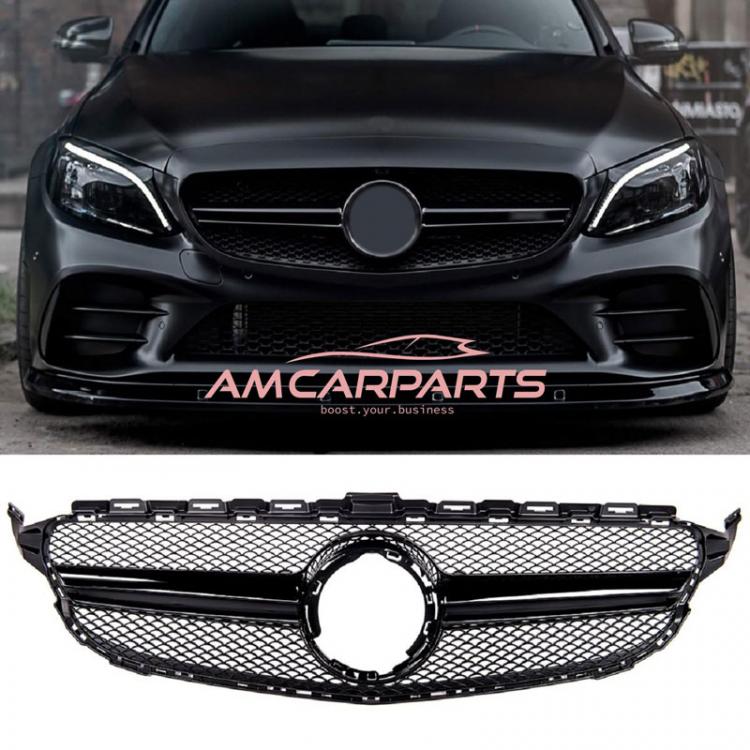 Upgrade Design Kühlergrill / Sportgrill passend für Mercedes Benz C-Klasse W205 / S205 / A205 / C205 Facelift 18-21 Hochglanz schwarz