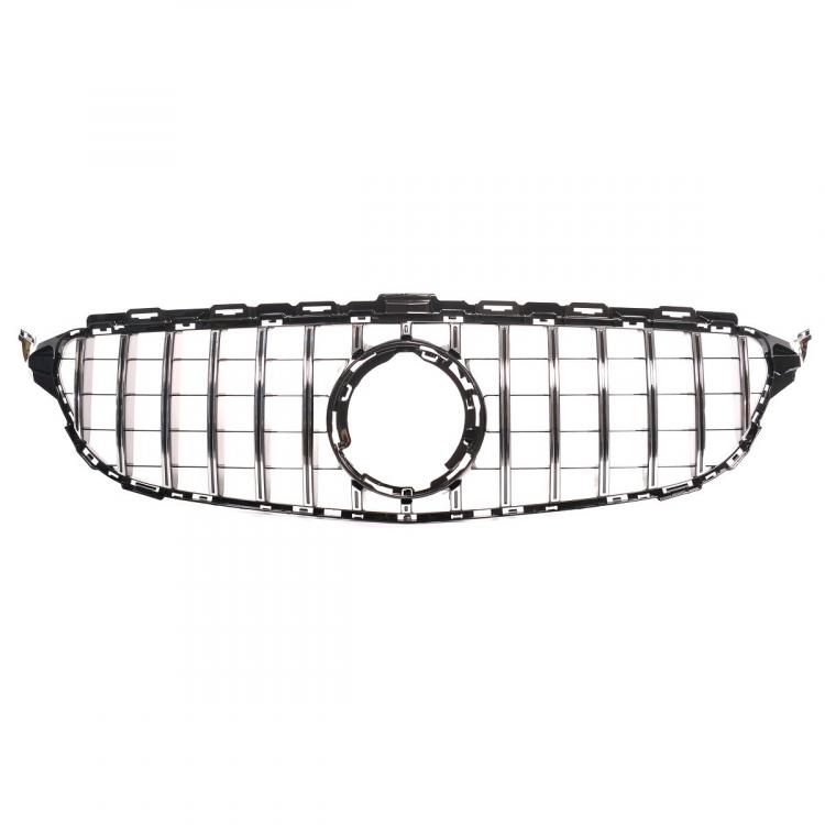 Preview: Upgrade Design Kühlergrill / Sportgrill passend für Mercedes Benz C-Klasse W205 / S205 / A205 / C205 Facelift 18-21 Hochglanz schwarz / chrom