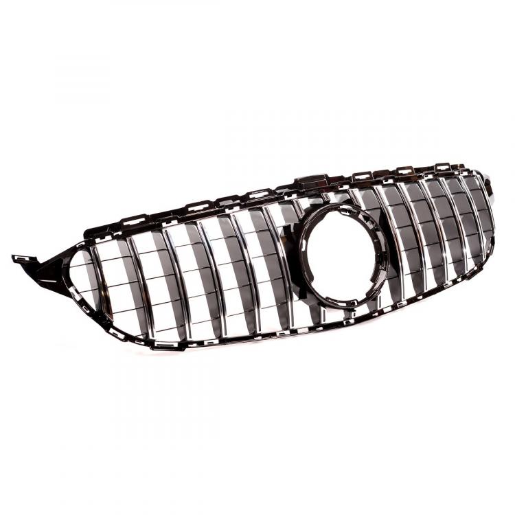Preview: Upgrade Design Kühlergrill / Sportgrill passend für Mercedes Benz C-Klasse W205 / S205 / A205 / C205 Facelift 18-21 Hochglanz schwarz / chrom