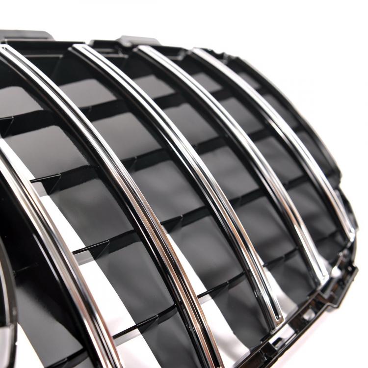 Preview: Upgrade Design Kühlergrill / Sportgrill passend für Mercedes Benz C-Klasse W205 / S205 / A205 / C205 Facelift 18-21 Hochglanz schwarz / chrom