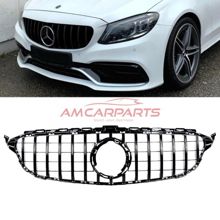 Upgrade Design Kühlergrill / Sportgrill passend für Mercedes Benz C-Klasse W205 / S205 / A205 / C205 Facelift 18-21 Hochglanz schwarz