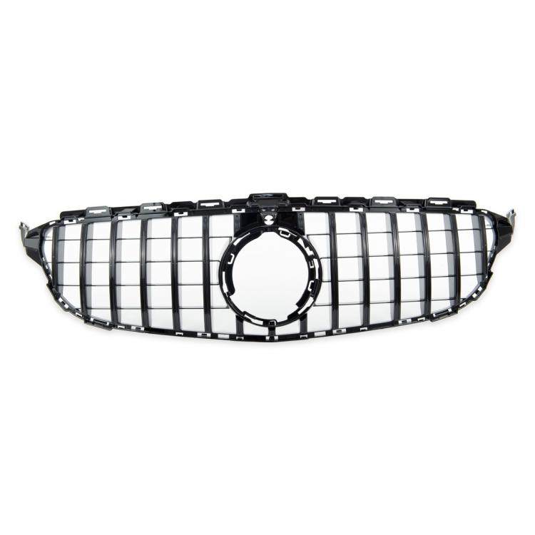 Upgrade Design Kühlergrill / Sportgrill passend für Mercedes Benz C-Klasse W205 / S205 / A205 / C205 Facelift 18-21 Hochglanz schwarz