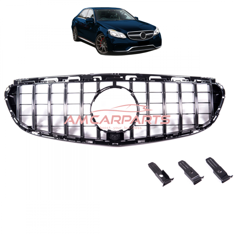Upgrade Design Kühlergrill / Sportgrill für Mercedes Benz E-Klasse W212 / S212 Facelift 13-16 Hochglanz schwarz / chrom