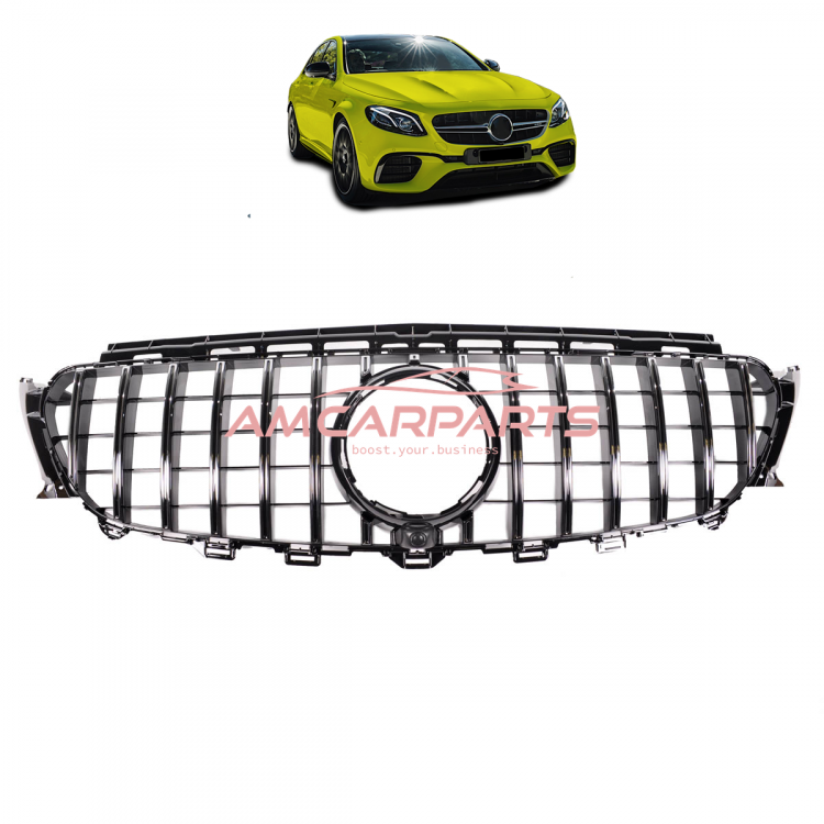 Upgrade Design Kühlergrill / Sportgrill passend für Mercedes Benz E-Klasse W213 / S213 / A238 / C238 Vor-Facelift 16-20 Hochglanz schwarz / chrom