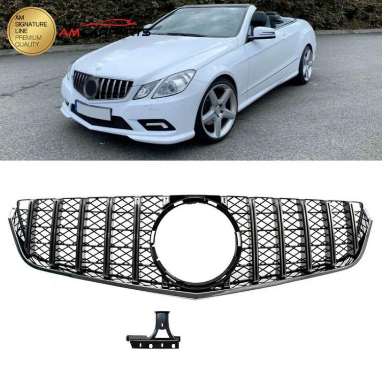 Upgrade Design Kühlergrill / Sportgrill für Mercedes Benz E-Klasse C207 / A207 Vor-Facelift 09-13 Hochglanz schwarz / chrom
