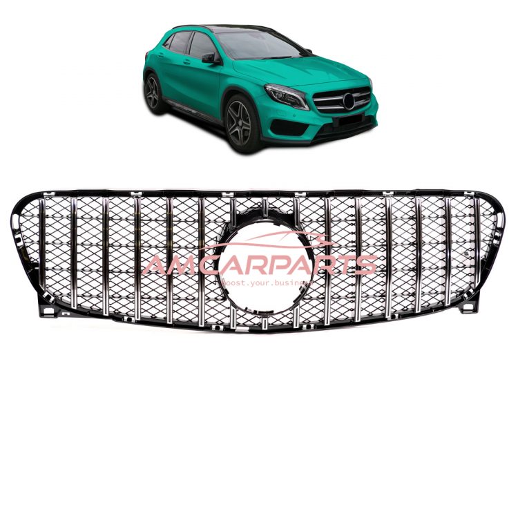Upgrade Design Kühlergrill / Sportgrill für Mercedes GLA-Klasse (X156) 13-16 Hochglanz schwarz / chrom