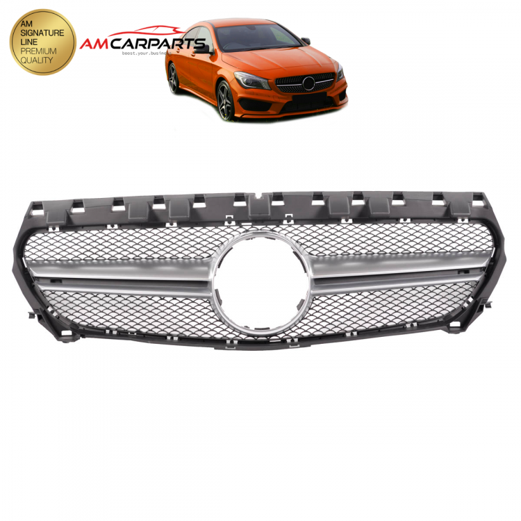 Upgrade Design Kühlergrill / Sportgrill passend für Mercedes Benz CLA C117 13-16 Matt schwarz / Matt silber