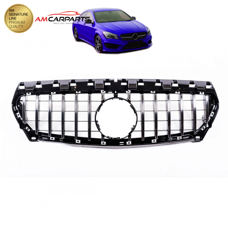 Upgrade Design Kühlergrill / Sportgrill passend für Mercedes Benz CLA C117 13-16 Hochglanz schwarz / chrom
