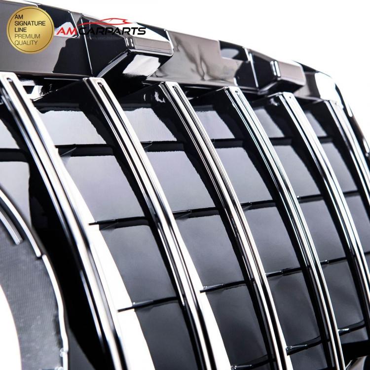 Preview: Upgrade Design Kühlergrill / Sportgrill passend für Mercedes Benz CLA C117 13-16 Hochglanz schwarz / chrom